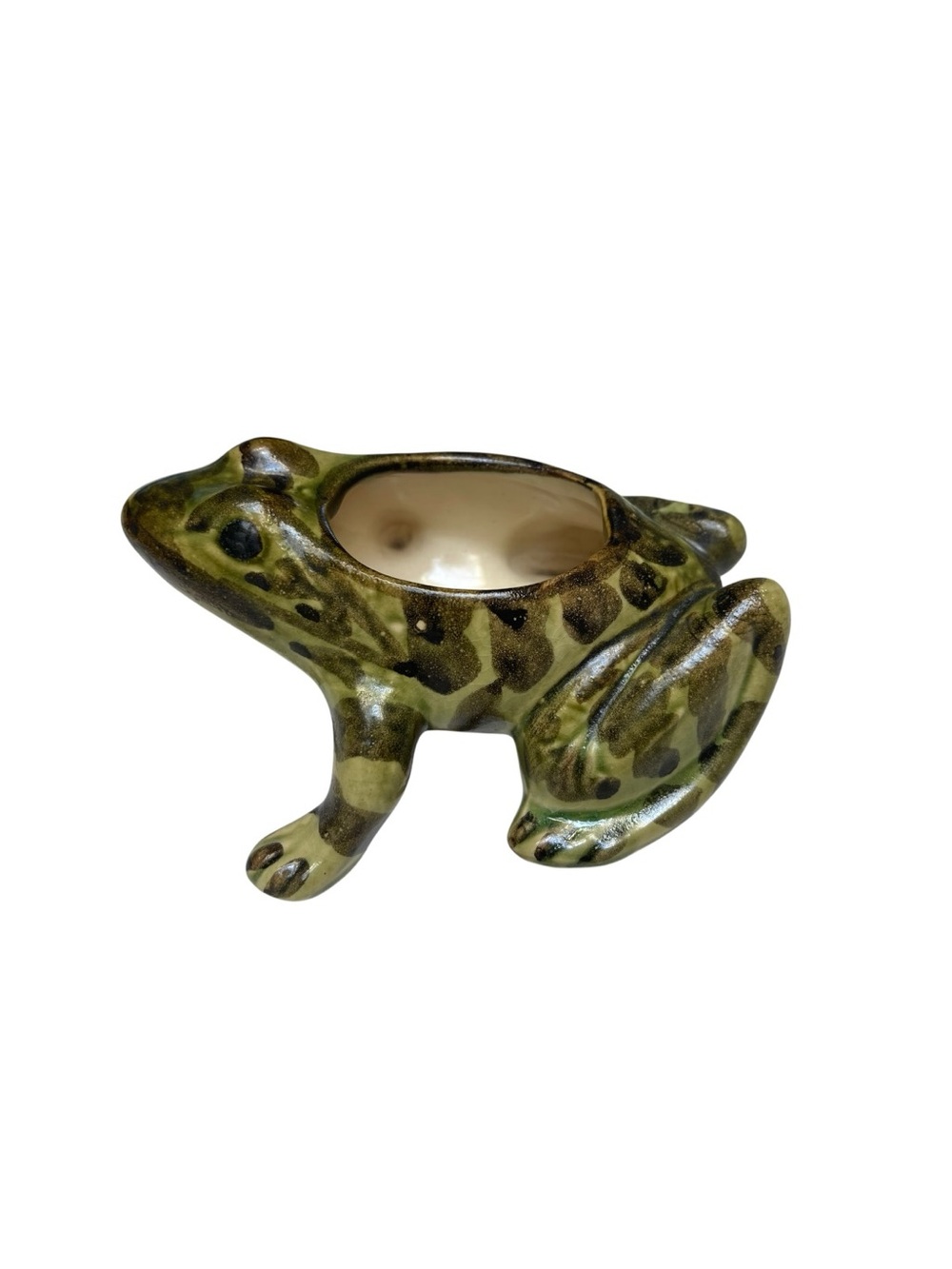 Vintage Ceramic Frog Planter Green Glazed Succulent Woodland Cottage Decor - Picture 3 of 7